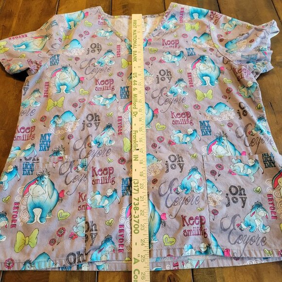 Womens L Scrub Top Eeyore Oh Joy Hospital Uniform Healthcare Winnie The Pooh - Picture 3 of 4
